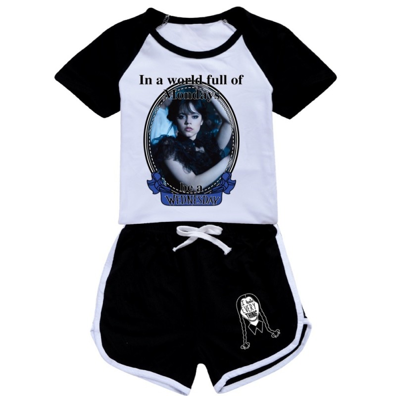 Casual Wednesday Addams Family Kids Clothes Baby Boy T-shirts Suits Summer Kids Toddler Girls Sports Cotton Clothing Shirts Sets