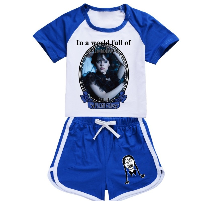 Casual Wednesday Addams Family Kids Clothes Baby Boy T-shirts Suits Summer Kids Toddler Girls Sports Cotton Clothing Shirts Sets