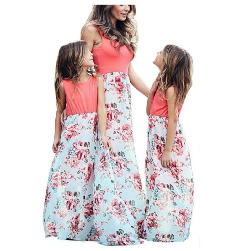 Mother Daughter Dresses Outfits Sleeveless Long Dress Mom And Daughter Dress Girls Mother And Me Dress Matching Family Clothes