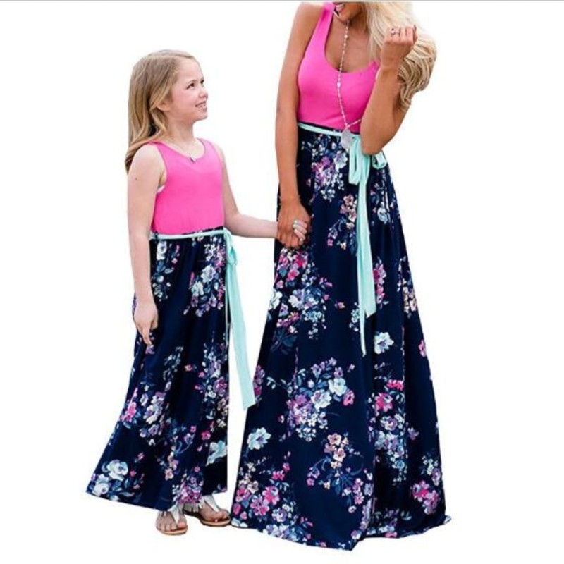 Mother Daughter Dresses Outfits Sleeveless Long Dress Mom And Daughter Dress Girls Mother And Me Dress Matching Family Clothes