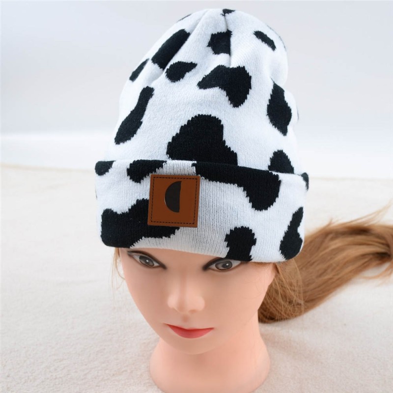Unisex Adult Leopard Cowprint Beanies Knit Hat Double Layer Wool Cap Hat Warm Winter Knit Cap Authentic Mens Lady