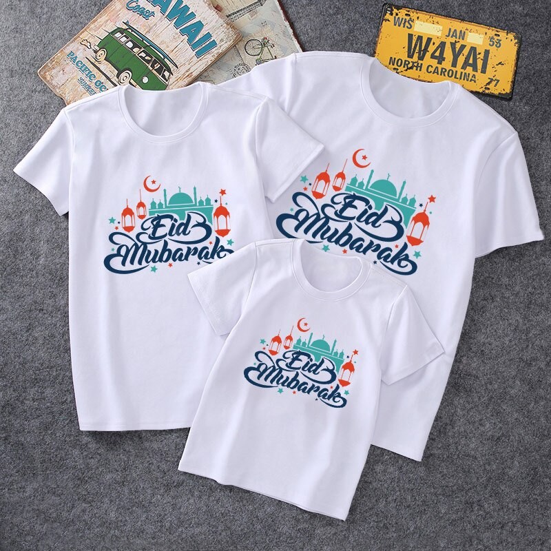 Ramadan T-shirt Muslim festival moon bright star family matching clothing mom dad and baby cotton baby family fashion T-shirt