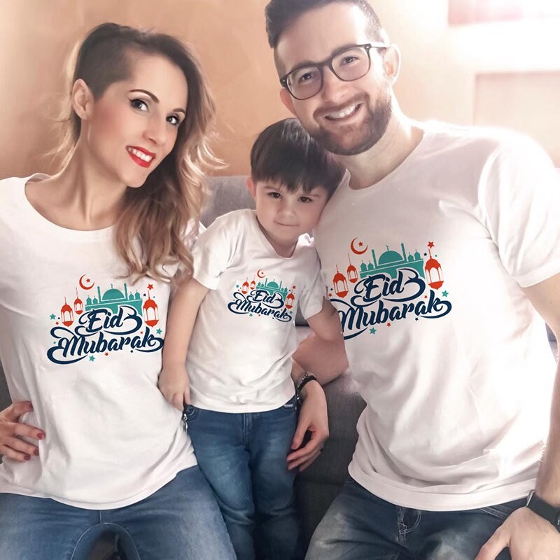 Ramadan T-shirt Muslim festival moon bright star family matching clothing mom dad and baby cotton baby family fashion T-shirt