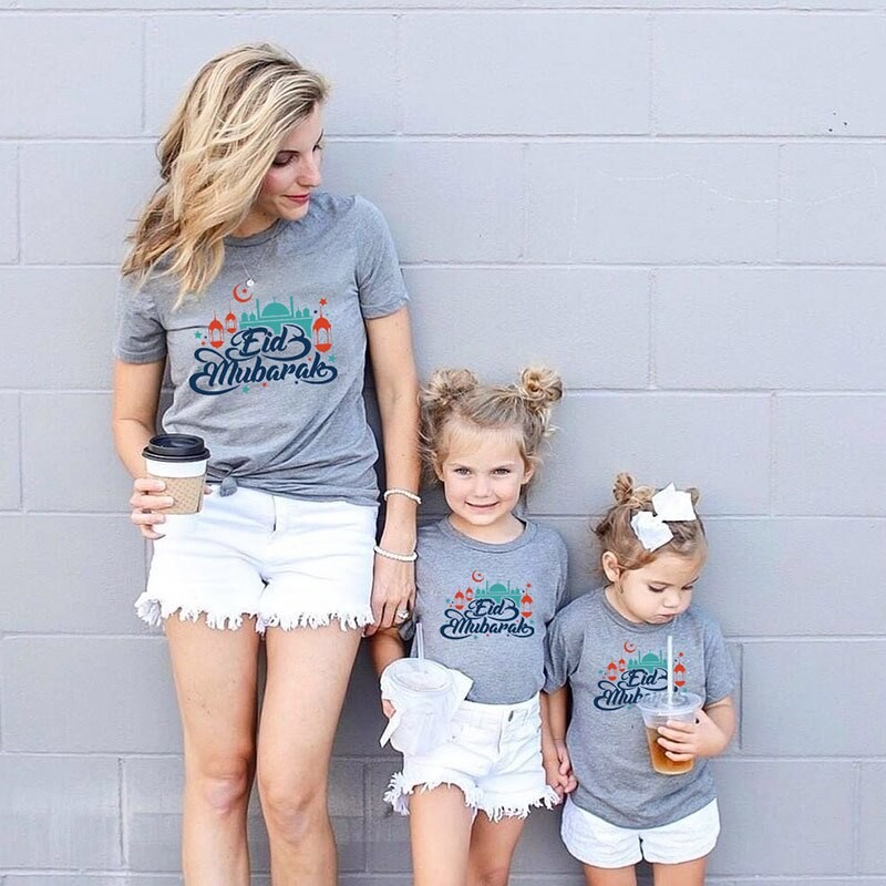 Ramadan T-shirt Muslim festival moon bright star family matching clothing mom dad and baby cotton baby family fashion T-shirt