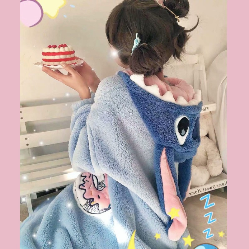 Lilo &amp; Stitch  One-piece Pajamas Set Autumn and Winter Cute Couple Adult Thickened Male Coral Velvet Home Suit Female