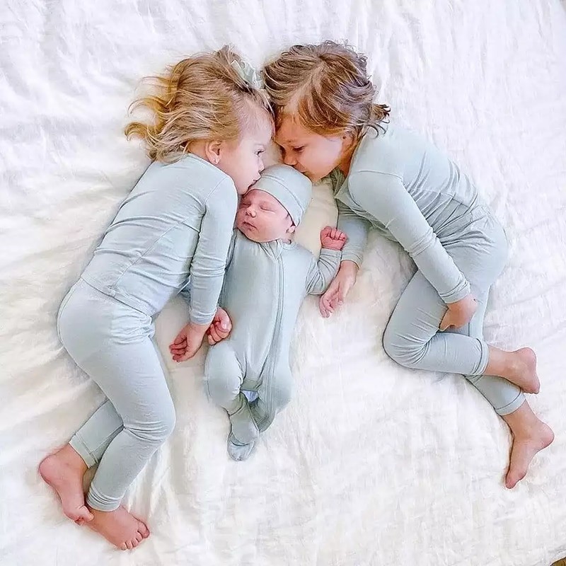 2023 Bamboo Fiber Toddler Kids Pajamas Clothes Solid Hight Elasticity Breathable Sleepwear Set For 9M-7T Boy Girl Loungewear
