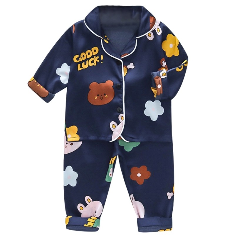 Boys and girls' 0-4-year-old Pajama suit new spring and autumn silk long sleeve trousers Pajama suit comfortable home clothes