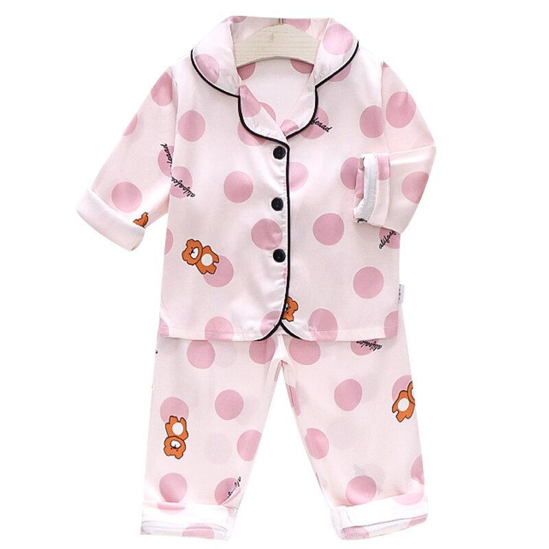 Boys and girls' 0-4-year-old Pajama suit new spring and autumn silk long sleeve trousers Pajama suit comfortable home clothes