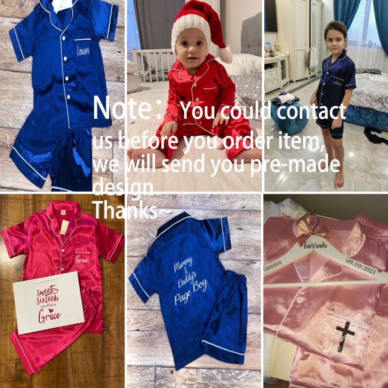 2022 Custom Silk Kids Pyjamas Girls Boys Solid Satin Pjs For Children Personalized Clothes Gift Lounge Sleepwear DIY Pajamas