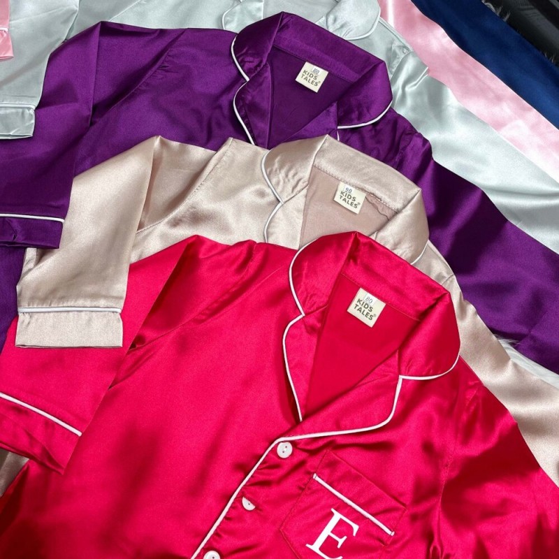 2022 Custom Silk Kids Pyjamas Girls Boys Solid Satin Pjs For Children Personalized Clothes Gift Lounge Sleepwear DIY Pajamas
