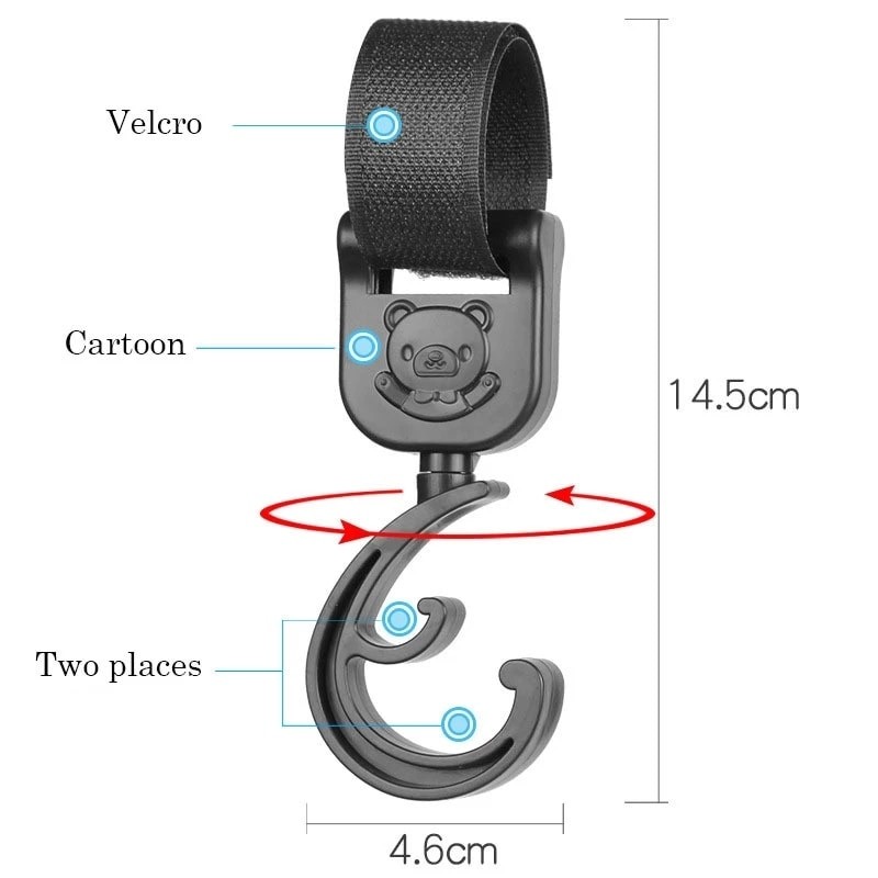 2 PCS Cartoon Stroller Accessories-Degree Large Hook Umbrella Car Hook and Loop Stroller Hook