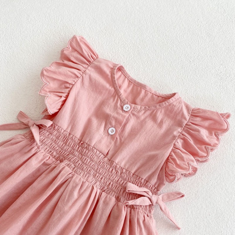 baby new born clothes baby rompers solid color pointelle summer cotton pink newborn baby girl romper Flying sleeve