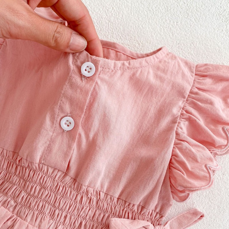 baby new born clothes baby rompers solid color pointelle summer cotton pink newborn baby girl romper Flying sleeve