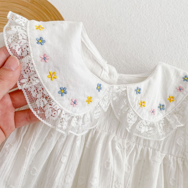 Summer Infant baby embroidered lace breathable baby clothes female baby short sleeved girl summer romper fkiwer Khaki