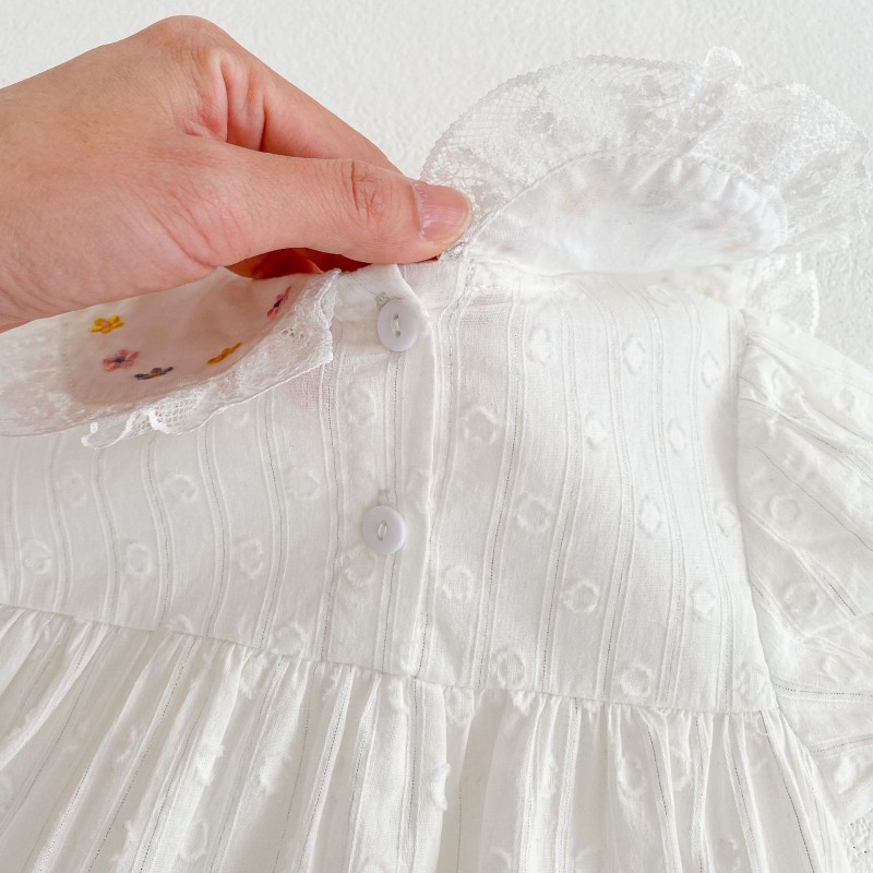 Summer Infant baby embroidered lace breathable baby clothes female baby short sleeved girl summer romper fkiwer Khaki