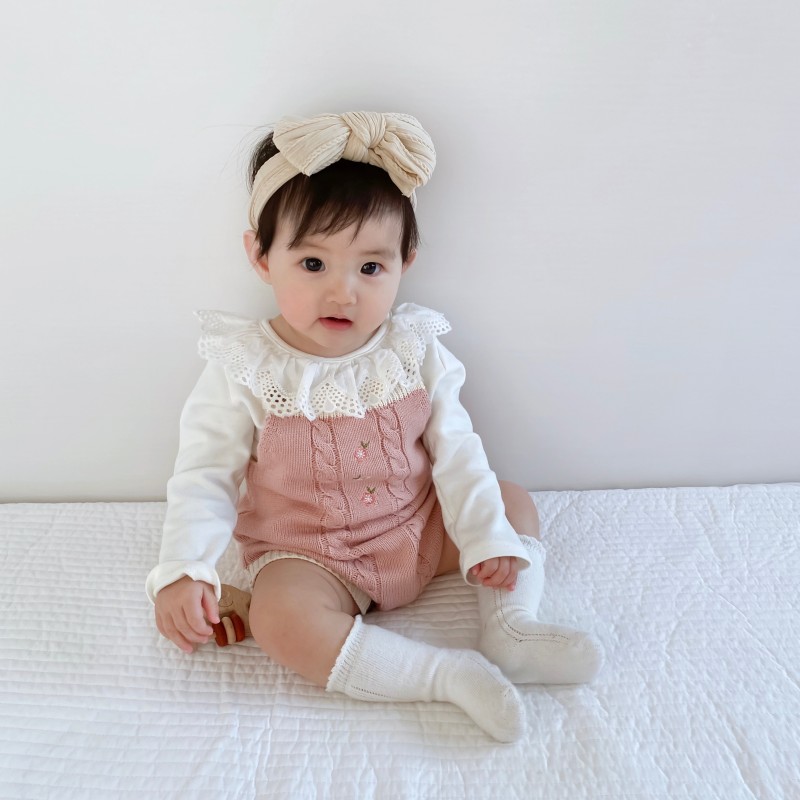 spring and autumn children baby girl knitted embroidered sweater coat + twist romper creeper suit set winter