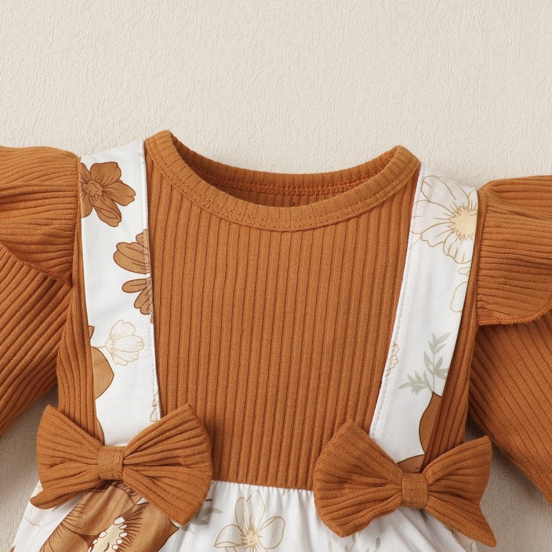 hibobi Baby Girl Clothes Floral Printed Bow Tie Long Sleeve Jumpsuit  for 0-18M Newborn Baby Girl Jumpsuits Overall Outfits