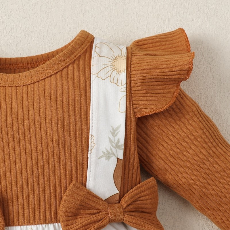 hibobi Baby Girl Clothes Floral Printed Bow Tie Long Sleeve Jumpsuit  for 0-18M Newborn Baby Girl Jumpsuits Overall Outfits