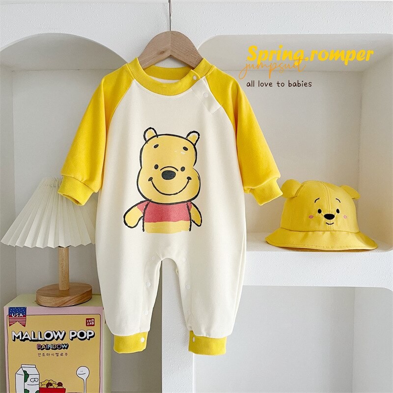 2023 spring Newborn Baby Romoers Long Sleeve Ha Clothes Todder Baby Boys Girls Climbing Romoer cute bear Print Jumpsuit