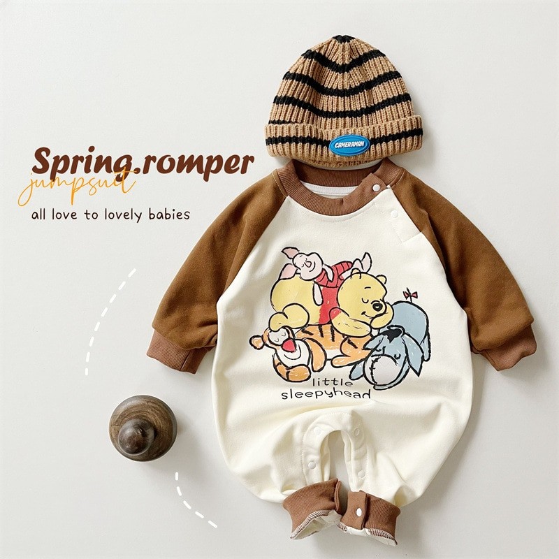 2023 spring Newborn Baby Romoers Long Sleeve Ha Clothes Todder Baby Boys Girls Climbing Romoer cute bear Print Jumpsuit