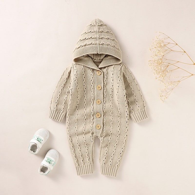 Baby Rompers Autumn Hood Long Sleeve Newborn Boys Girls Knitted Jumpsuits Playsuits Winter Toddler Infant Outfits Clothes 0-18m