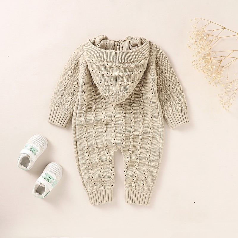 Baby Rompers Autumn Hood Long Sleeve Newborn Boys Girls Knitted Jumpsuits Playsuits Winter Toddler Infant Outfits Clothes 0-18m