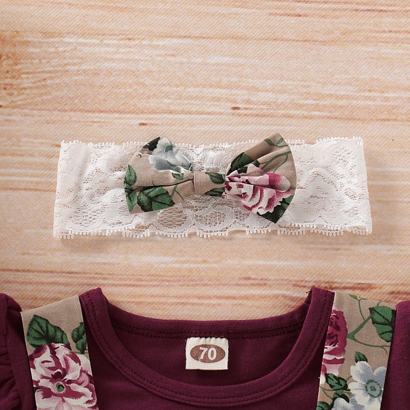 Newbornt Toddler Baby Girl Clothes Set Short Sleeve Cotton Romper Top + Suspender Skirt with Headband Summer 3PCS Outfit