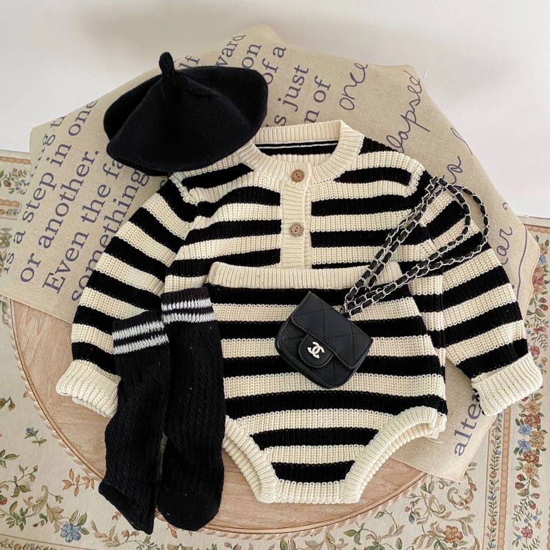 2022 baby clothing knitwear two piece set baby boy and baby girl set striped sweater spring and Autumn New