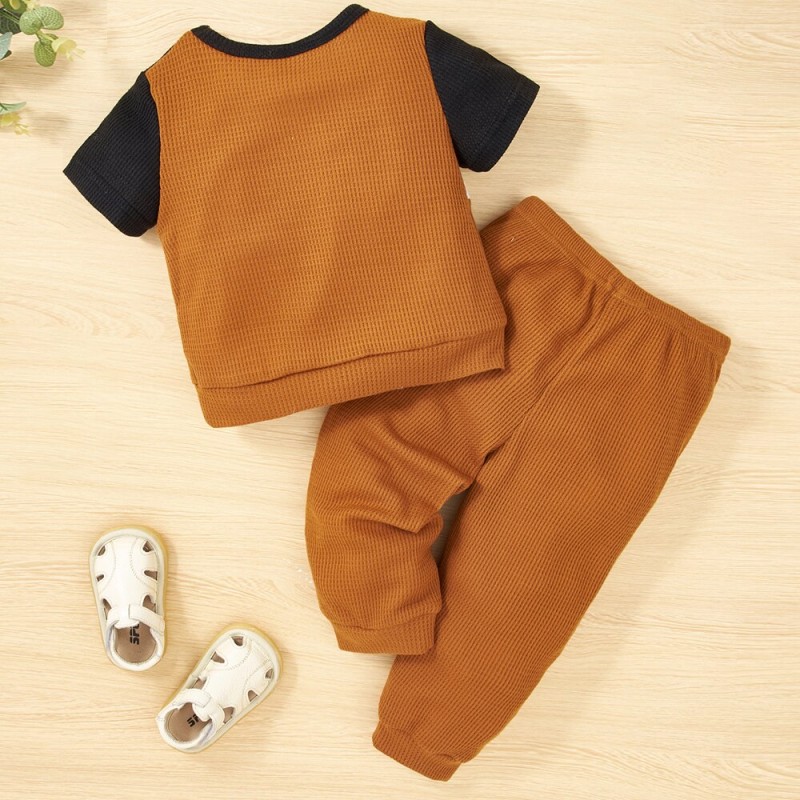 Summer Girl Baby Set Round Neck Short Sleeve Splice Top Letter Pants Two Piece Set Size 68-92