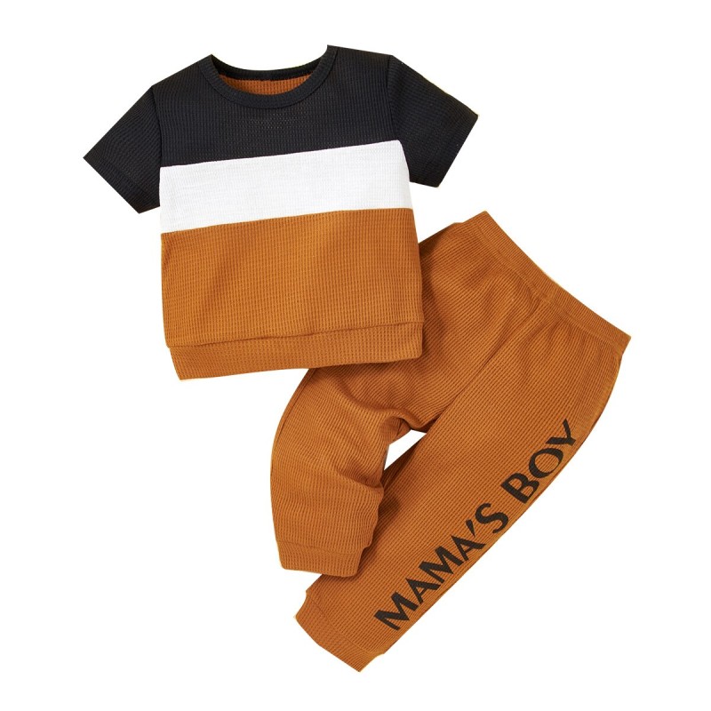 Summer Girl Baby Set Round Neck Short Sleeve Splice Top Letter Pants Two Piece Set Size 68-92