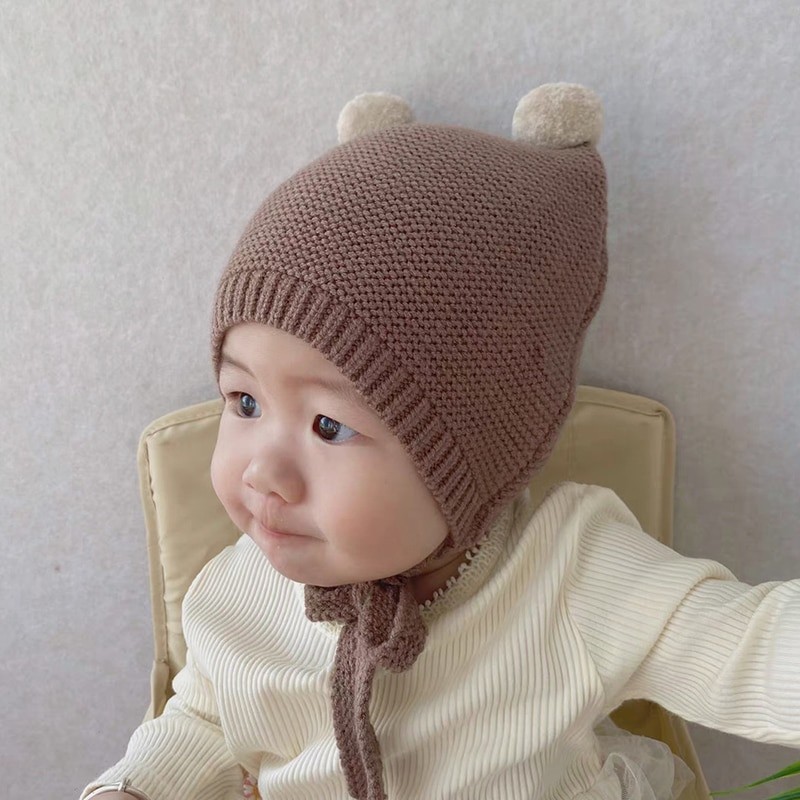 Winter Spring Crochet Baby Hat Soft Pompom Infant Girls Boys Cap Beanie Solid Color Kids Knitted Warm Ear Protection Bonnet Hat