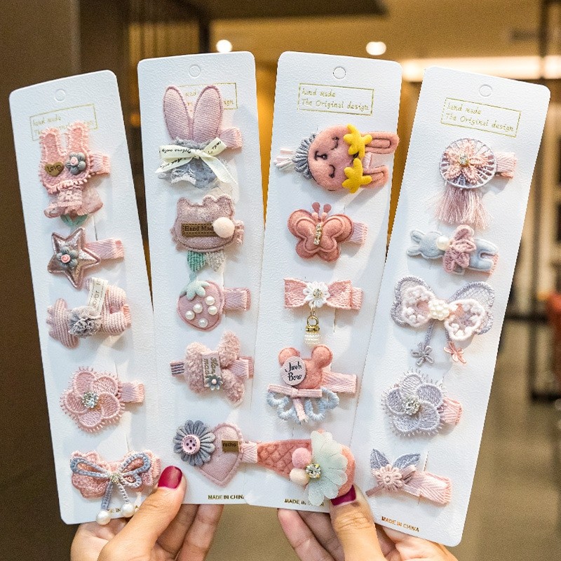 5Pcs/Set Cute Bows Hair Clips Hair Accessories For Girls Cartoon Animal Flower Hairpin Headdress Baby Hair Pins Birthday Gifts