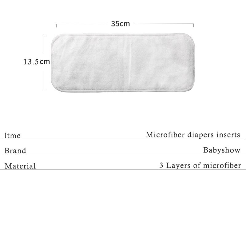 Babyshow 1Pcs Microfiber Diaper Insert Reusable High Absorbency Washable No Fluorescence Infant Nappies 13.5*35cm /4 Layers