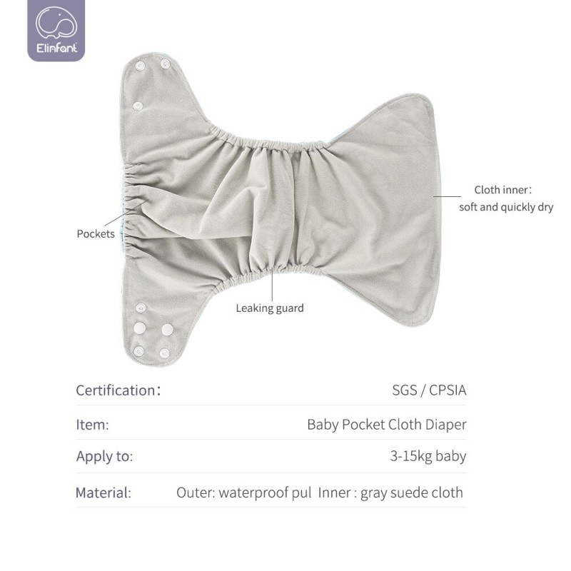 Elinfant Suede Cloth Dry Fast New Design Washable Adjustable Reusable For 3-15kg Pocket Diaper Baby Nappies