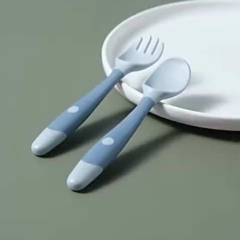 Children Learn to Eat Training Tableware Twist Fork Spoon Silicone Soft Spoon