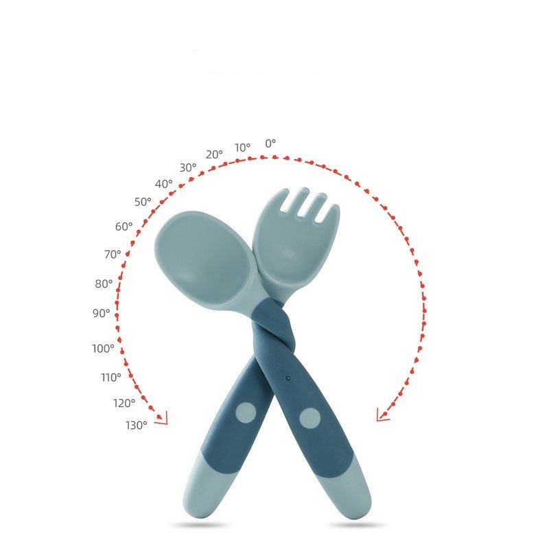 Children Learn to Eat Training Tableware Twist Fork Spoon Silicone Soft Spoon