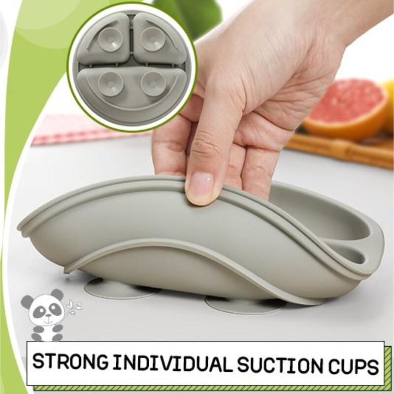 Silicone Baby Plates Spoons Forks Bib Bowls Dish Cup Child Feeding Suction Kids Toddler Eating Tableware Dinnerware Non-slip Set