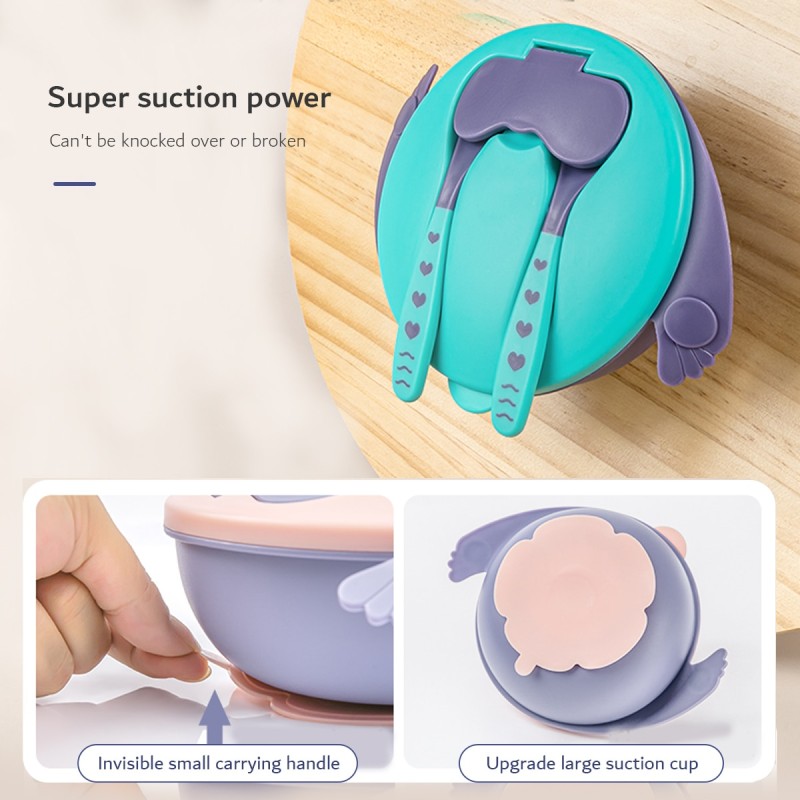 hibobi Baby Fall Prevention Solid Color Food Feeding 2 Layers Tableware with Bowls Plates Spoons Set Safe PP Plastics for Kids