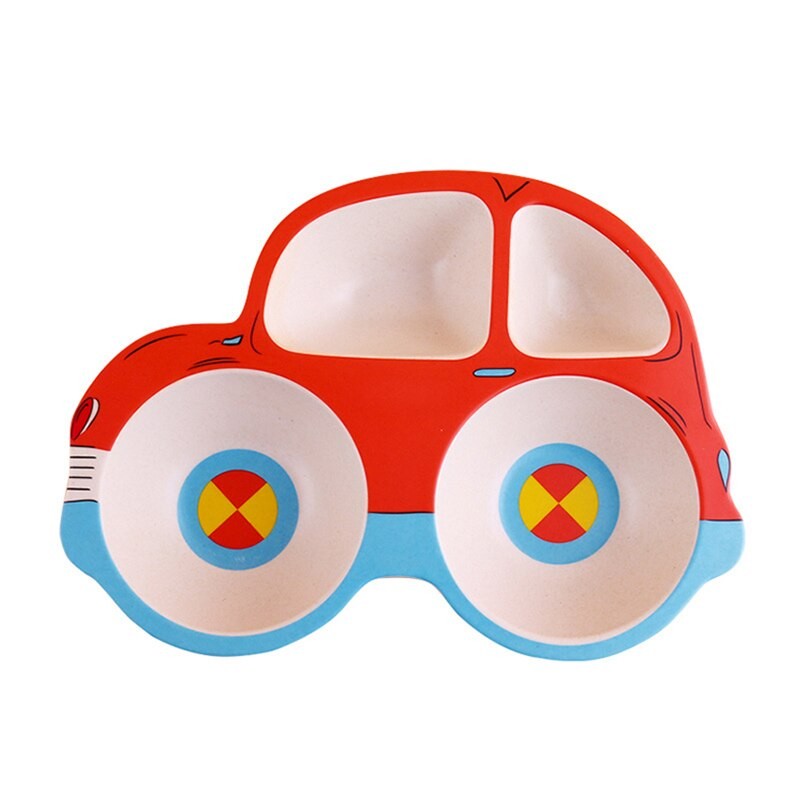Bamboo Fiber Children's Cartoon Car Shape Cutlery Set Plate Baby Split Tableware