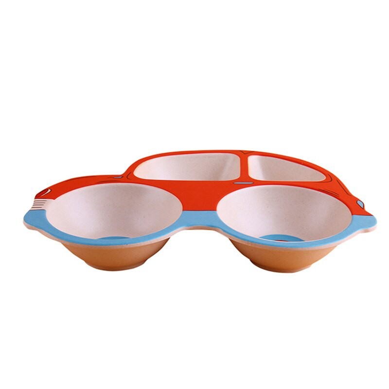 Bamboo Fiber Children's Cartoon Car Shape Cutlery Set Plate Baby Split Tableware