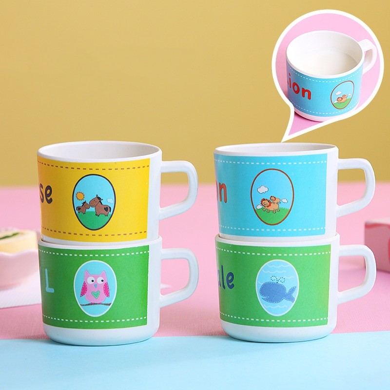 Children's Dish With Partitions Bamboo Fiber Food Plates For Baby Fall-proof Baby Feeding Bowl Cartoon Kids Tableware