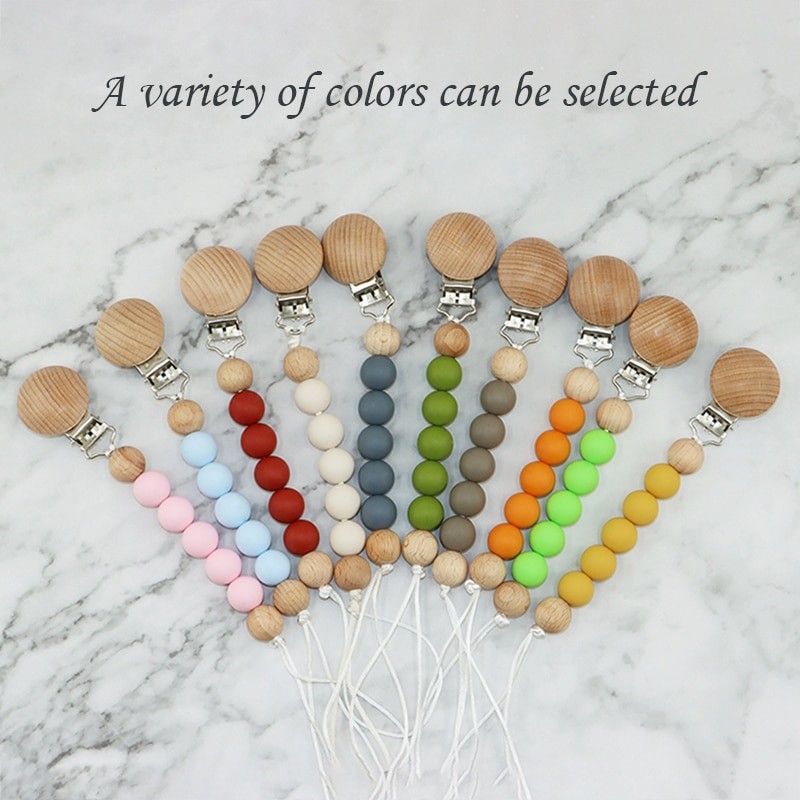 Modabebe Silicone Pacifier Chain BPA Free Baby Pacifier Anti-Drop Chain Wood Bead Pacifier Clips Dummy Chain