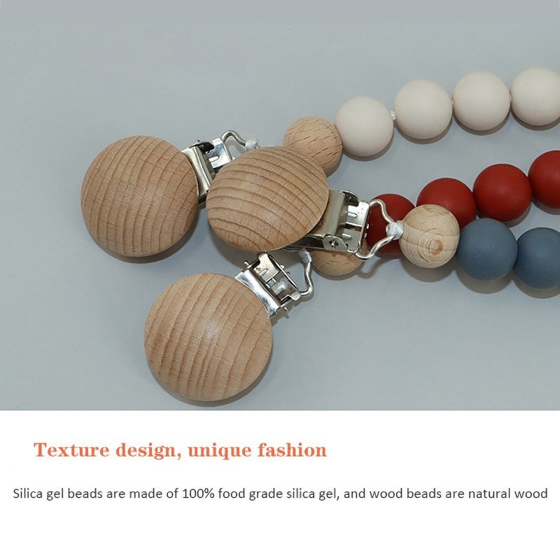 Modabebe Silicone Pacifier Chain BPA Free Baby Pacifier Anti-Drop Chain Wood Bead Pacifier Clips Dummy Chain