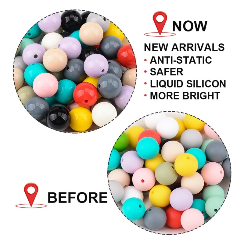 LOFCA 15mm 20pcs/lot Silicone Loose Beads Safe Teether Round Baby Teething Beads DIY Chewable Colorful Teething For Infant
