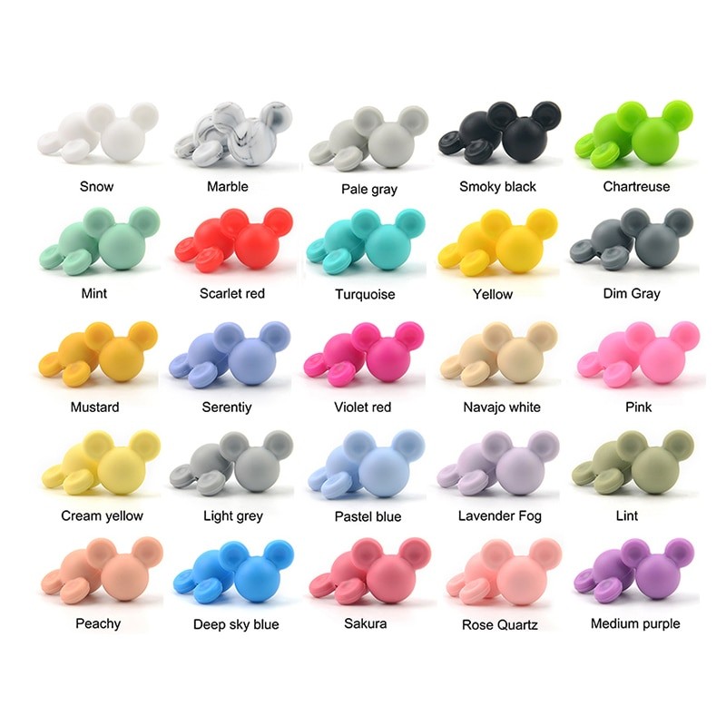 LOFCA Silicone Beads Mouse 10pcs Baby Teething Beads Chew Product Food Grade Silicone BPA Free Pacifier pendant Necklace Making