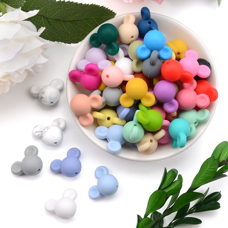 LOFCA Silicone Beads Mouse 10pcs Baby Teething Beads Chew Product Food Grade Silicone BPA Free Pacifier pendant Necklace Making
