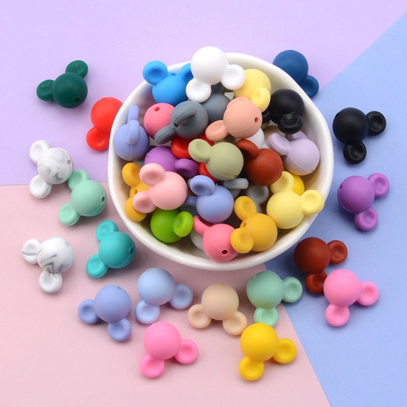 LOFCA Silicone Beads Mouse 10pcs Baby Teething Beads Chew Product Food Grade Silicone BPA Free Pacifier pendant Necklace Making