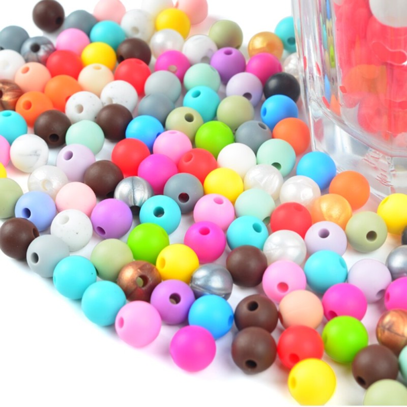 Wholesale 100pcs Baby Teethers Silicone Beads 9mm Toddlers Toys Teething Beads Silicone BPA Free For Necklaces Pacifier Holder