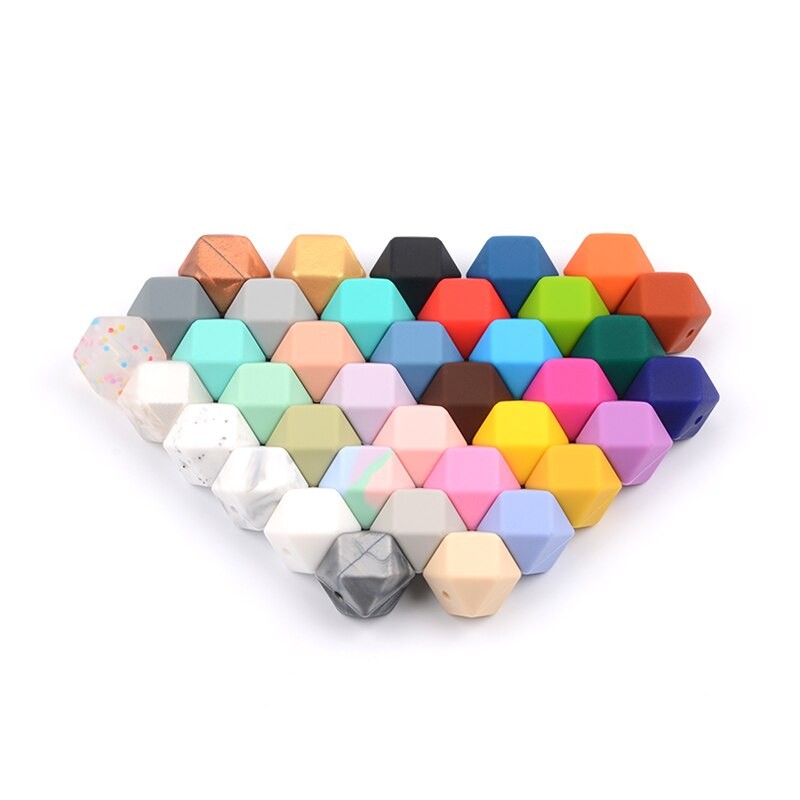 15pcs/Lot Hexagon Silicone Beads 17mm Food Grade Silicone Baby Teethers For Teething Necklace Making Chew Teething Beads Loose