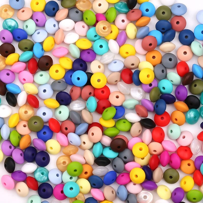 LOFCA Wholesale 50PCS Lentil Silicone Beads 12mm Food Grade Jewelry Beads Soft Chew Teething BPA Free DIY Charm Necklace Teether
